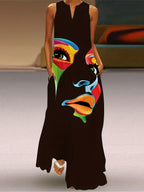 Honor | Women's Sparkle Dress With Artistic Mask Print And Flowing Maxi Silhouette | Elegant