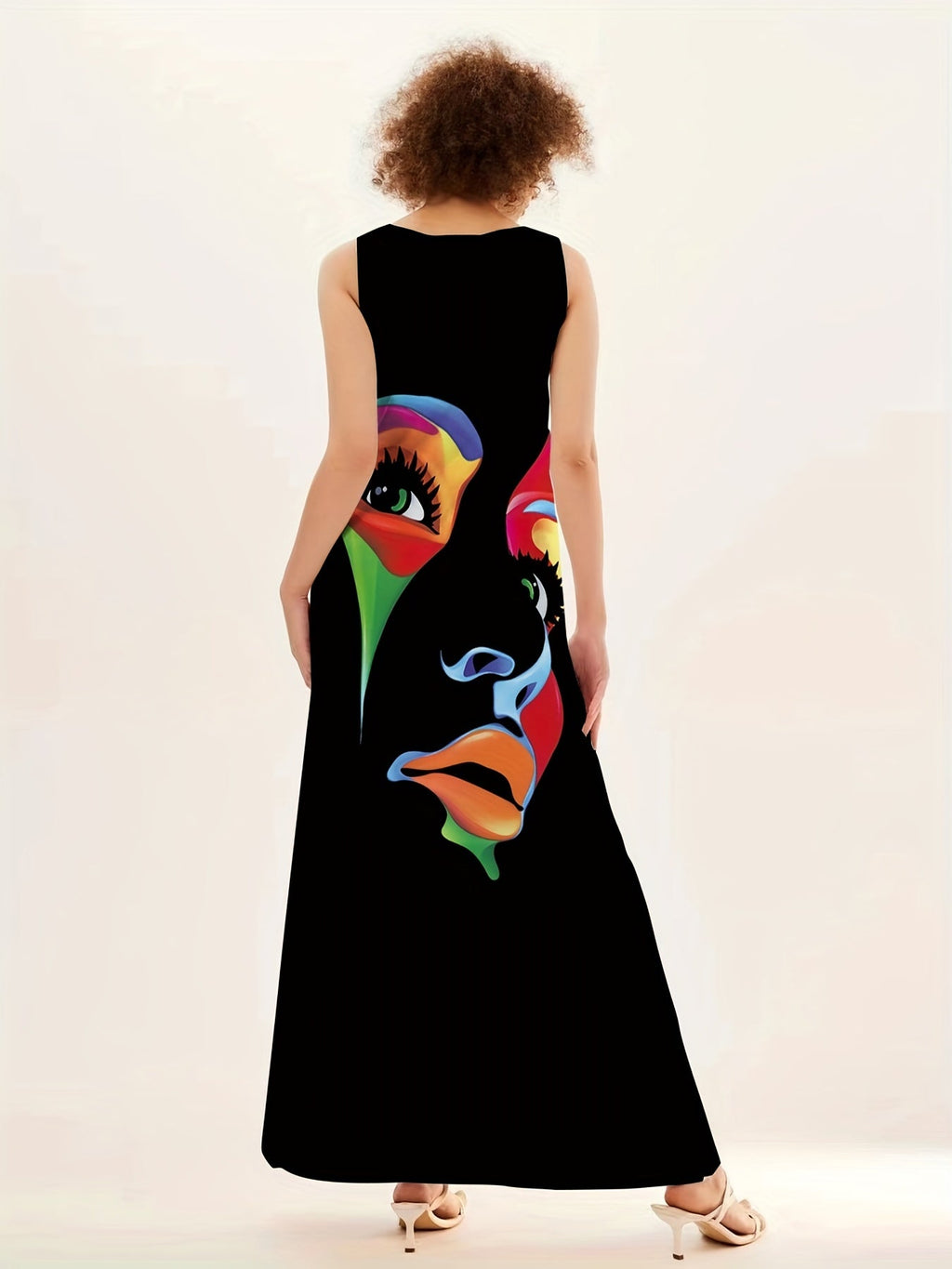 Honor | Women's Sparkle Dress With Artistic Mask Print And Flowing Maxi Silhouette | Elegant