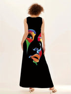 Honor | Women's Sparkle Dress With Artistic Mask Print And Flowing Maxi Silhouette | Elegant