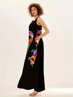 Honor | Women's Sparkle Dress With Artistic Mask Print And Flowing Maxi Silhouette | Elegant
