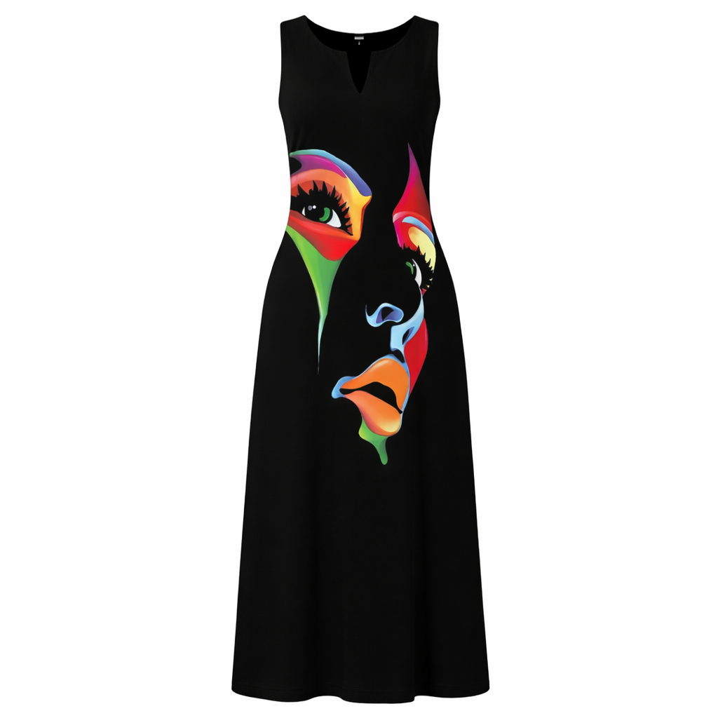 Honor | Women's Sparkle Dress With Artistic Mask Print And Flowing Maxi Silhouette | Elegant