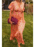 Maribel | Women's Wedding Guest Dress With Flutter Sleeves And Floral Print