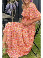 Maribel | Women's Wedding Guest Dress With Flutter Sleeves And Floral Print