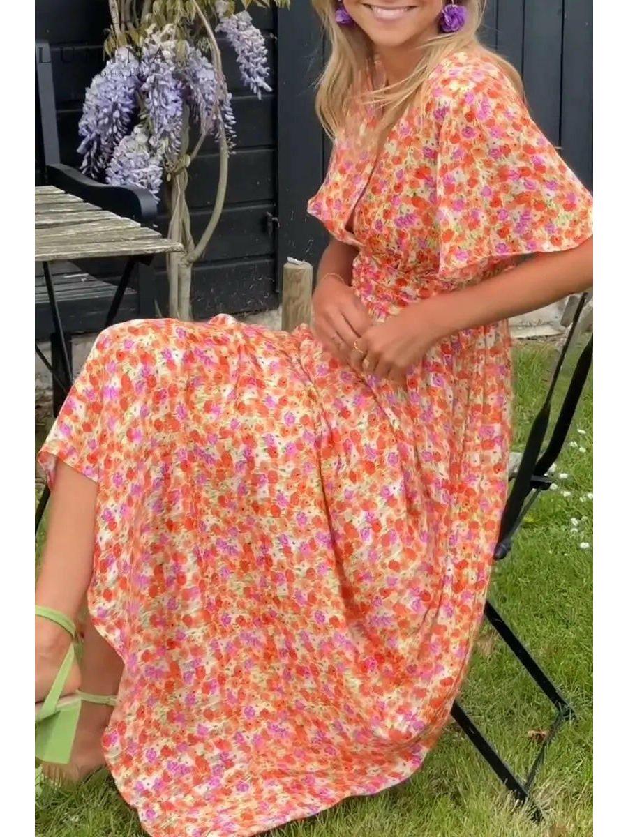 Maribel | Women's Wedding Guest Dress With Flutter Sleeves And Floral Print