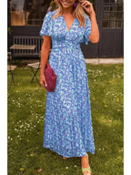 Maribel | Women's Wedding Guest Dress With Flutter Sleeves And Floral Print