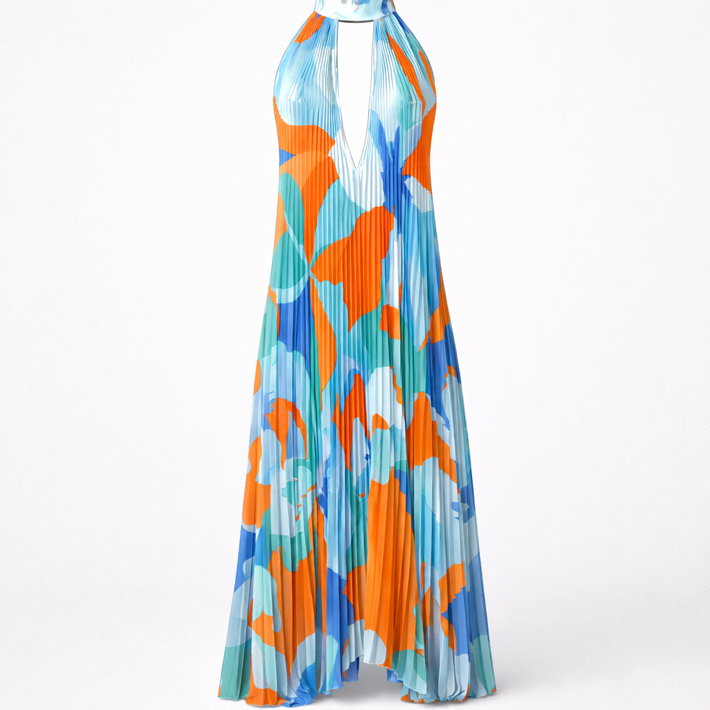 Isla | Women’s Formal Dress With Halter Neckline And Pleated Maxi Design | Elegant