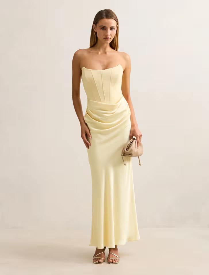 Isra | Women's Cocktail Dress With Strapless Drape Design And Elegant Maxi Silhouette | Party