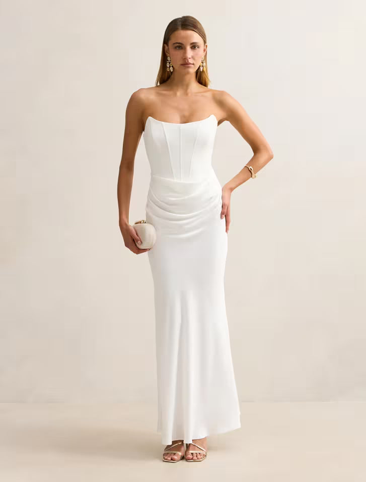 Isra | Women's Cocktail Dress With Strapless Drape Design And Elegant Maxi Silhouette | Party