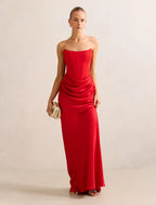Isra | Women's Cocktail Dress With Strapless Drape Design And Elegant Maxi Silhouette | Party