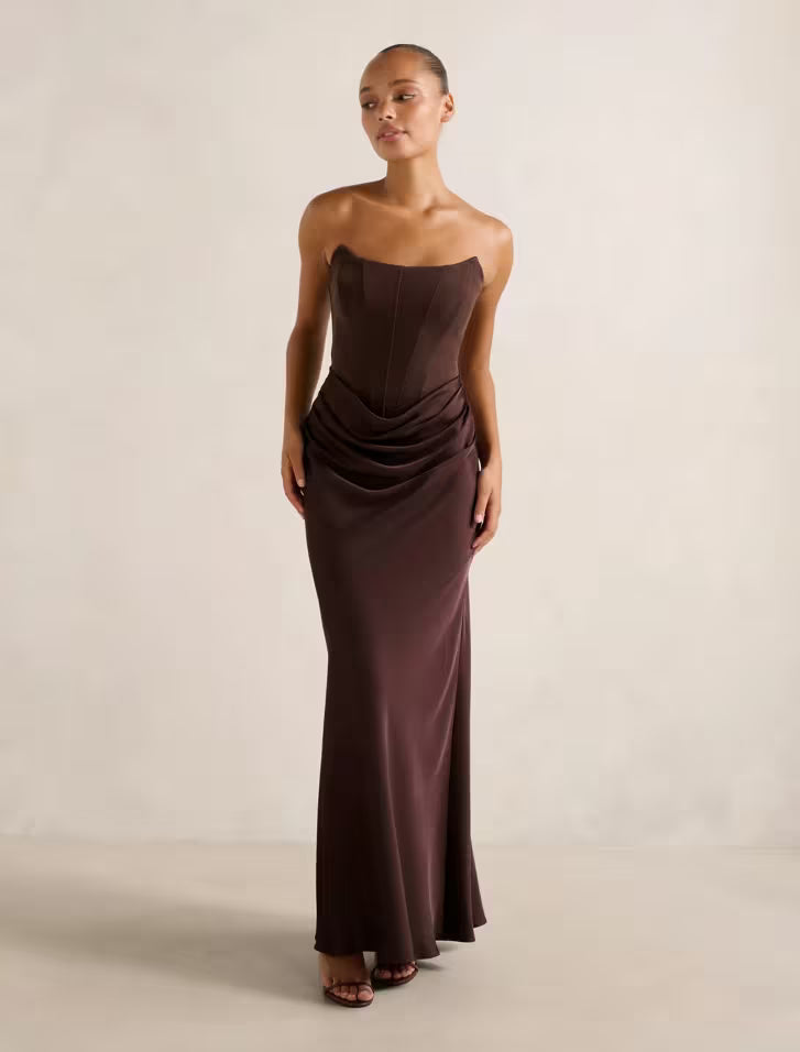 Isra | Women's Cocktail Dress With Strapless Drape Design And Elegant Maxi Silhouette | Party