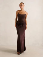 Isra | Women's Cocktail Dress With Strapless Drape Design And Elegant Maxi Silhouette | Party