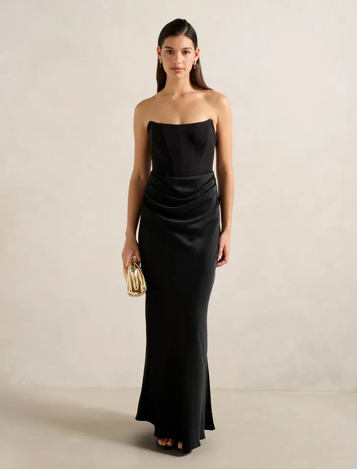 Isra | Women's Cocktail Dress With Strapless Drape Design And Elegant Maxi Silhouette | Party