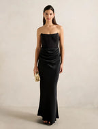 Isra | Women's Cocktail Dress With Strapless Drape Design And Elegant Maxi Silhouette | Party