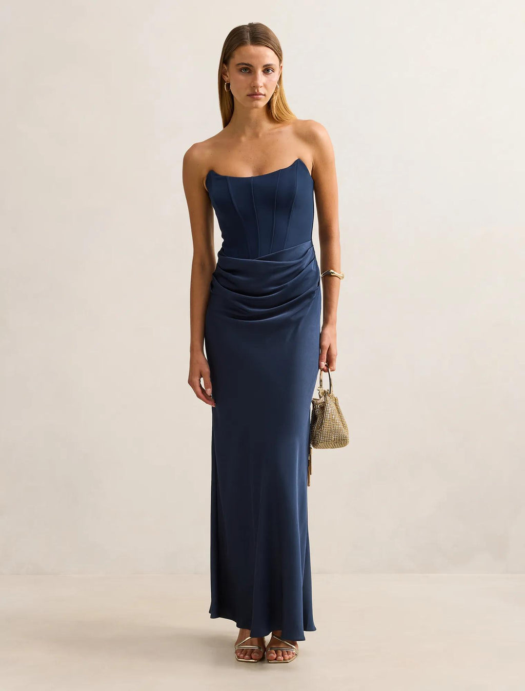 Isra | Women's Cocktail Dress With Strapless Drape Design And Elegant Maxi Silhouette | Party