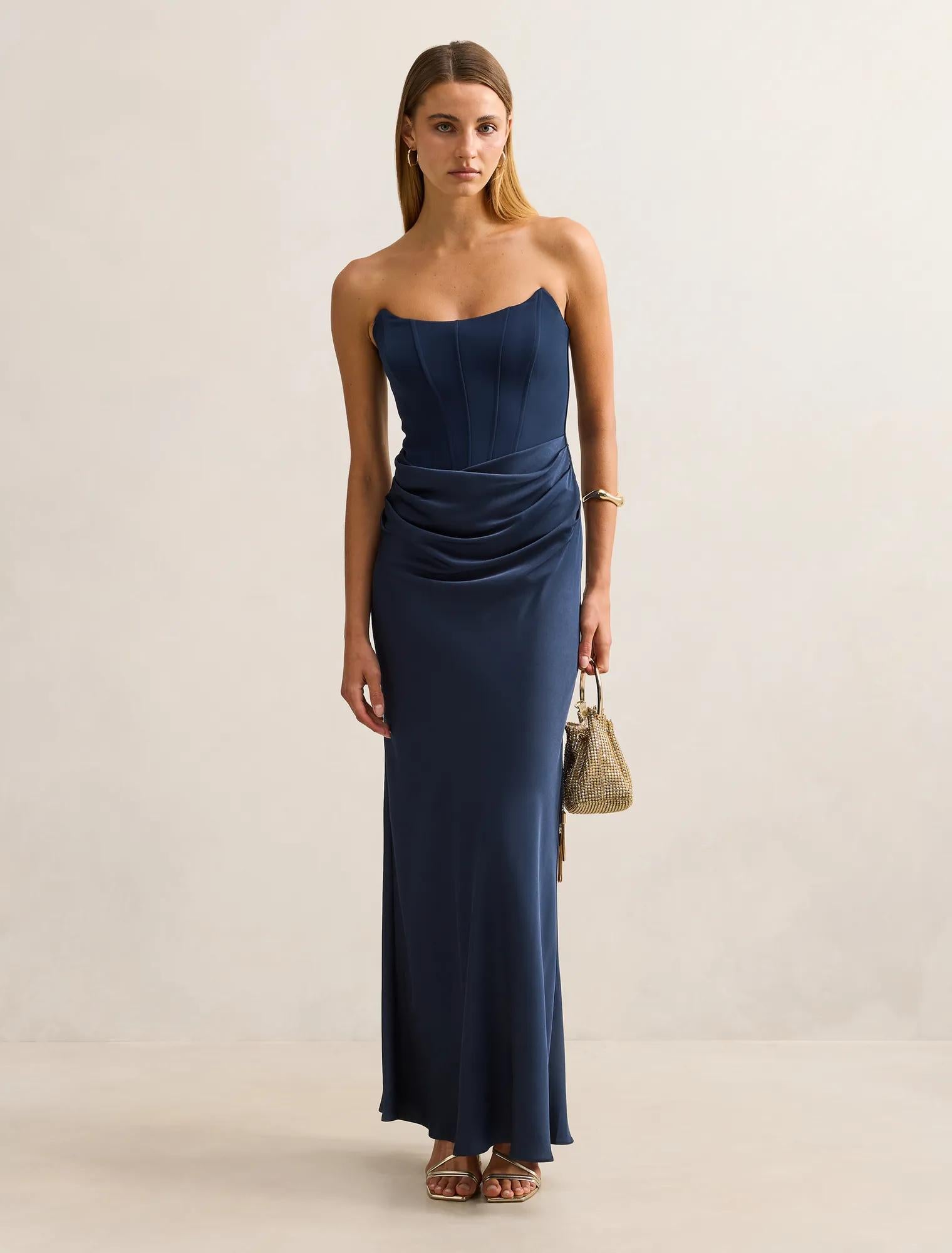 Isra | Women's Cocktail Dress With Strapless Drape Design And Elegant Maxi Silhouette | Party