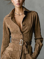 Jéssara | Women’s Formal Dress With Suede Fabric And Button Front | Elegant