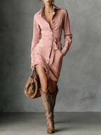 Jéssara | Women’s Formal Dress With Suede Fabric And Button Front | Elegant