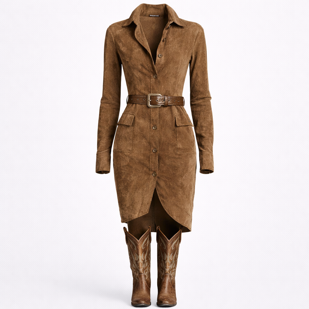 Jéssara | Women’s Formal Dress With Suede Fabric And Button Front | Elegant