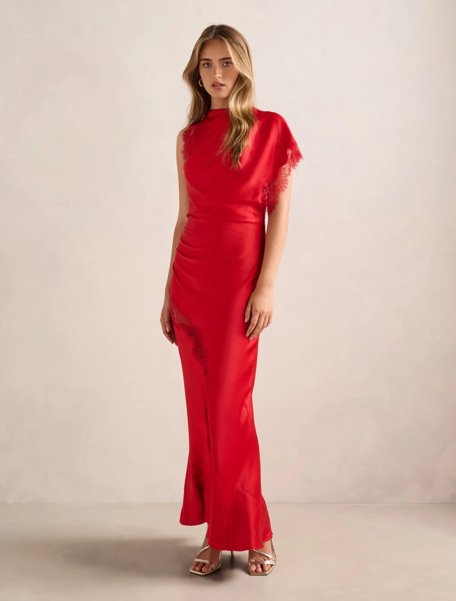 Kody | Women's Cocktail Dress With Satin Lace Asymmetric Design And Elegant Maxi Silhouette | Party