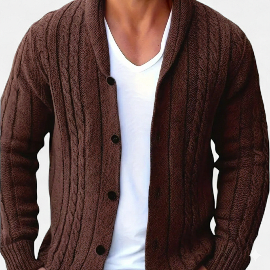 Liam | Men's Cable-Knit Cardigan With Contrast Buttons | Smart