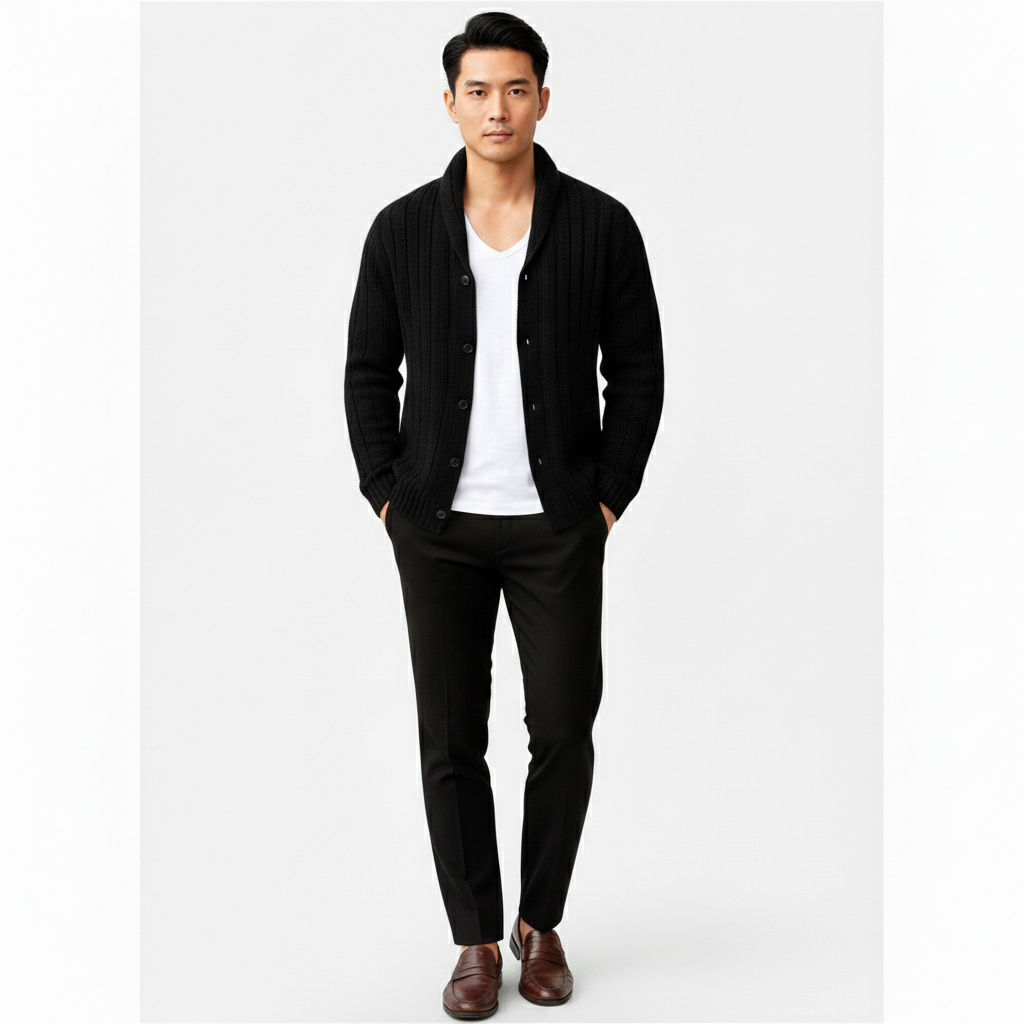 Liam | Men's Cable-Knit Cardigan With Contrast Buttons | Smart