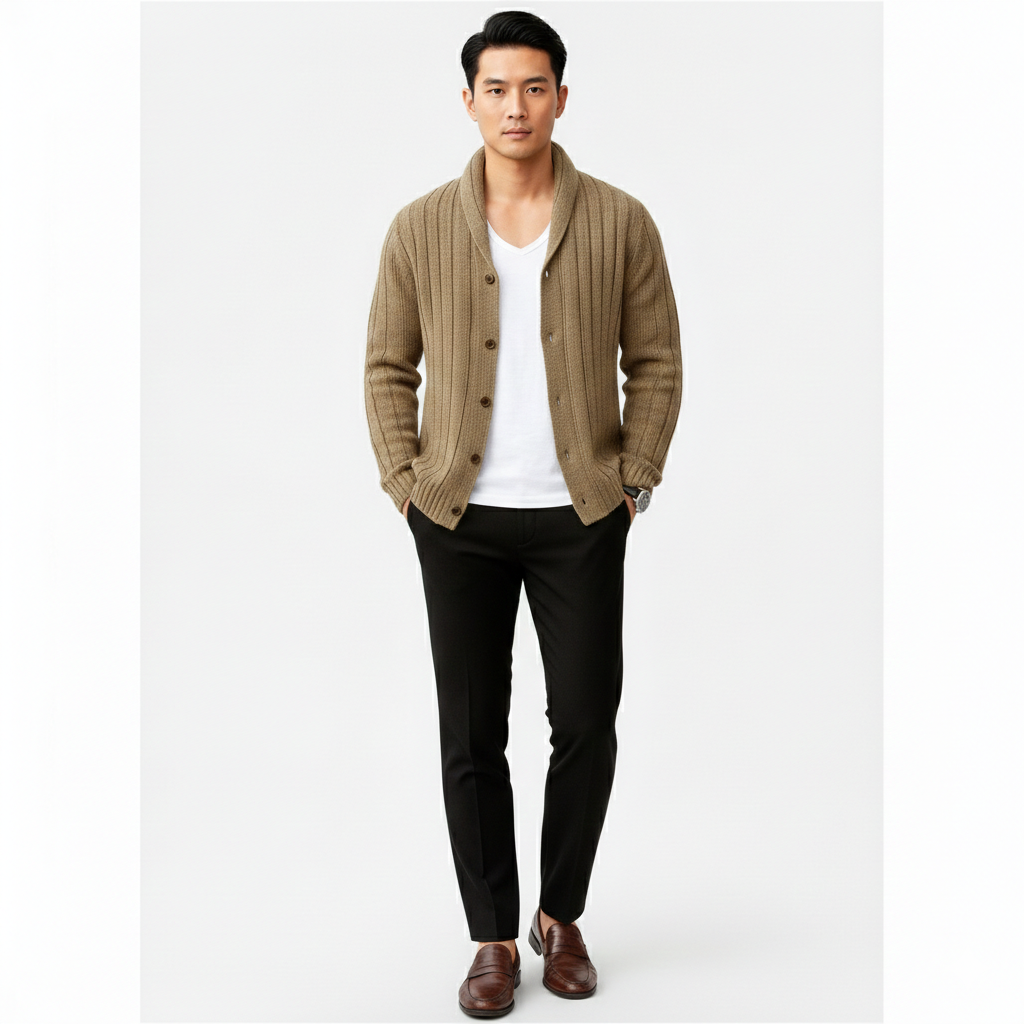 Liam | Men's Cable-Knit Cardigan With Contrast Buttons | Smart