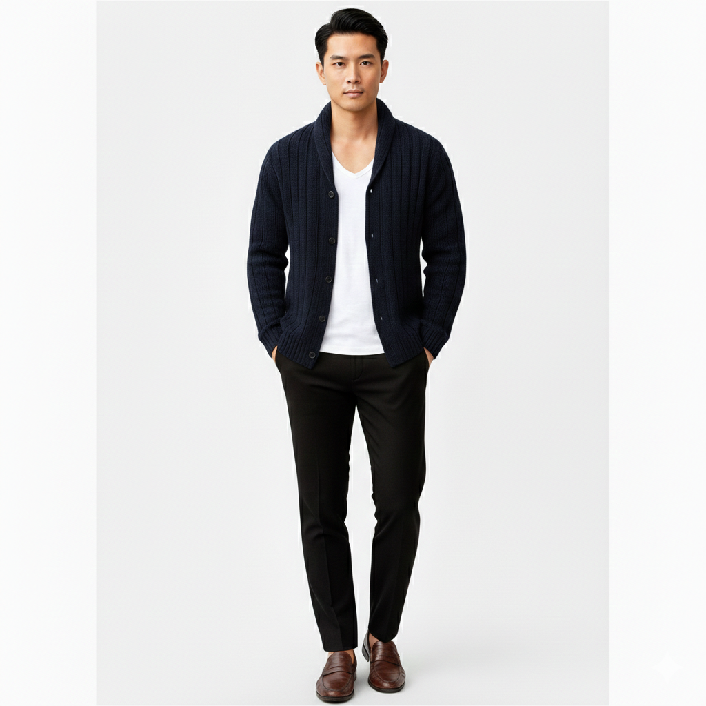 Liam | Men's Cable-Knit Cardigan With Contrast Buttons | Smart