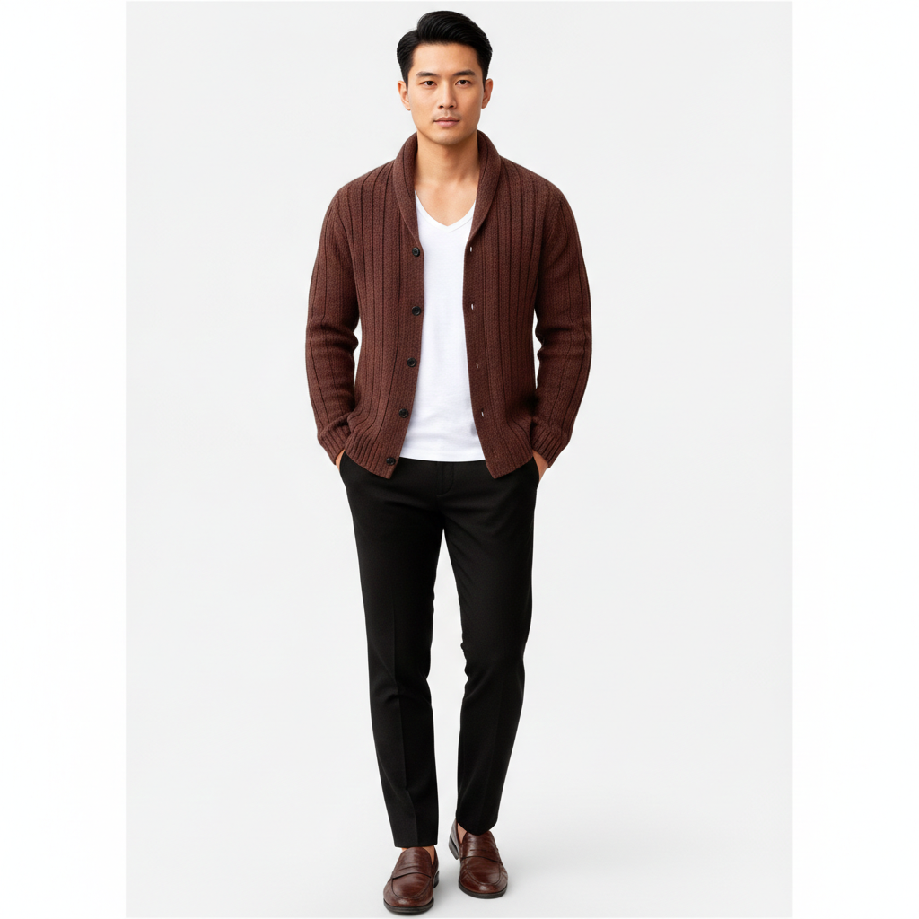 Liam | Men's Cable-Knit Cardigan With Contrast Buttons | Smart