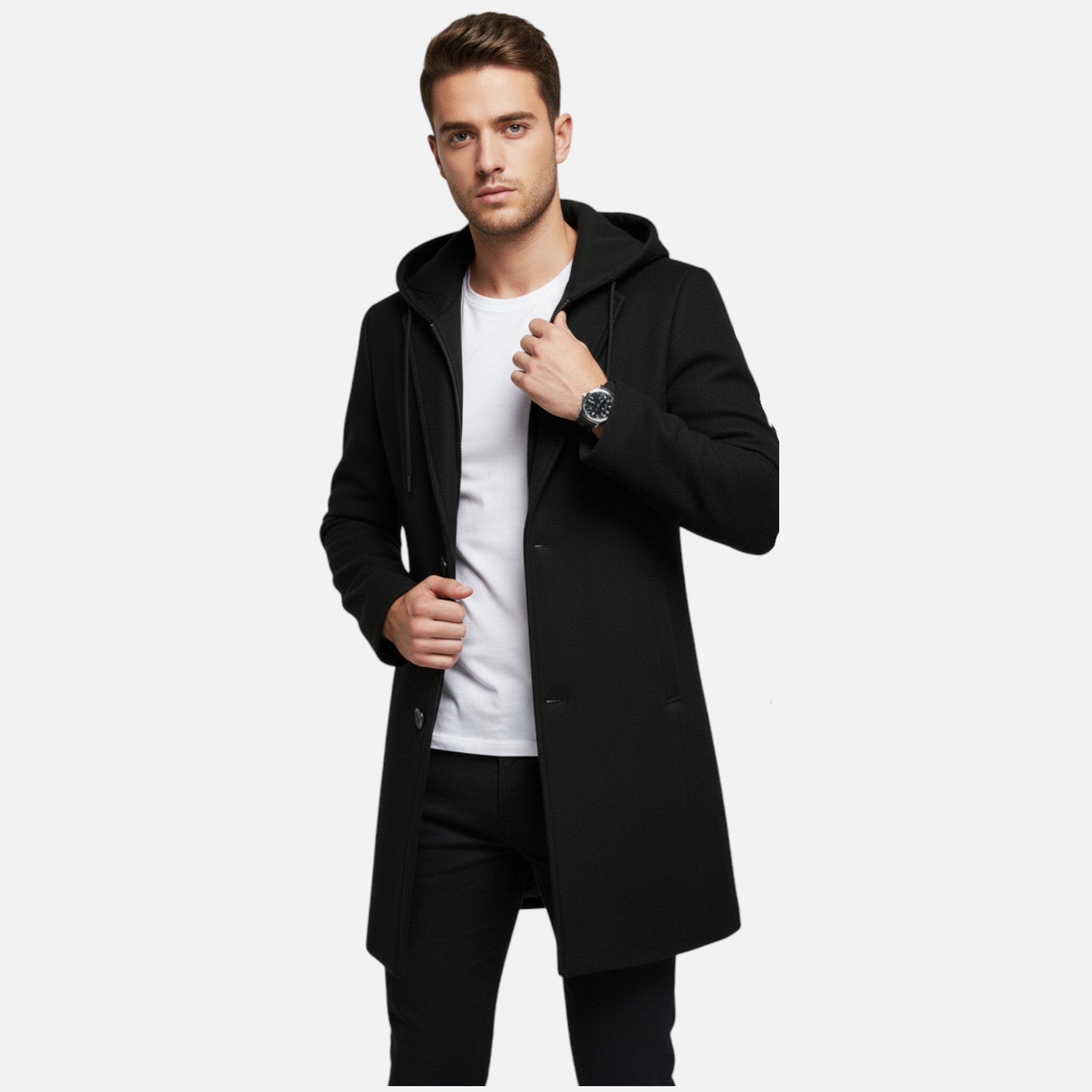 Liam | Men's Hooded Trench Coat With Pockets | Urban