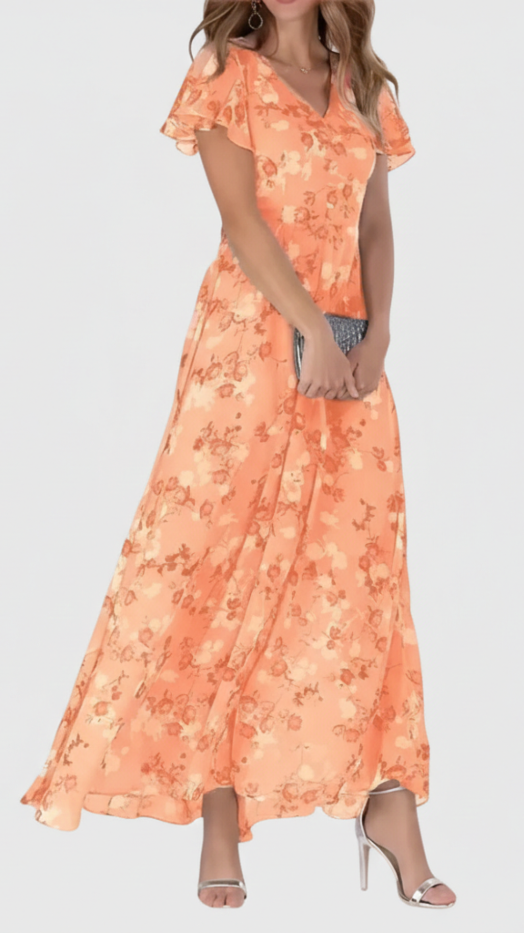 Lila | Women's Day Dress With V-Neck And Flutter Sleeves | Graceful