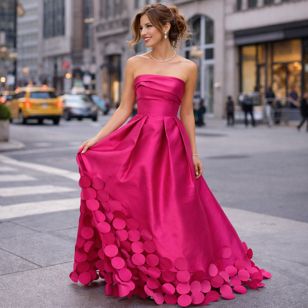 Lucía | Casual Ruched Strapless Patchwork Prom Dress | Chic Contemporary Style