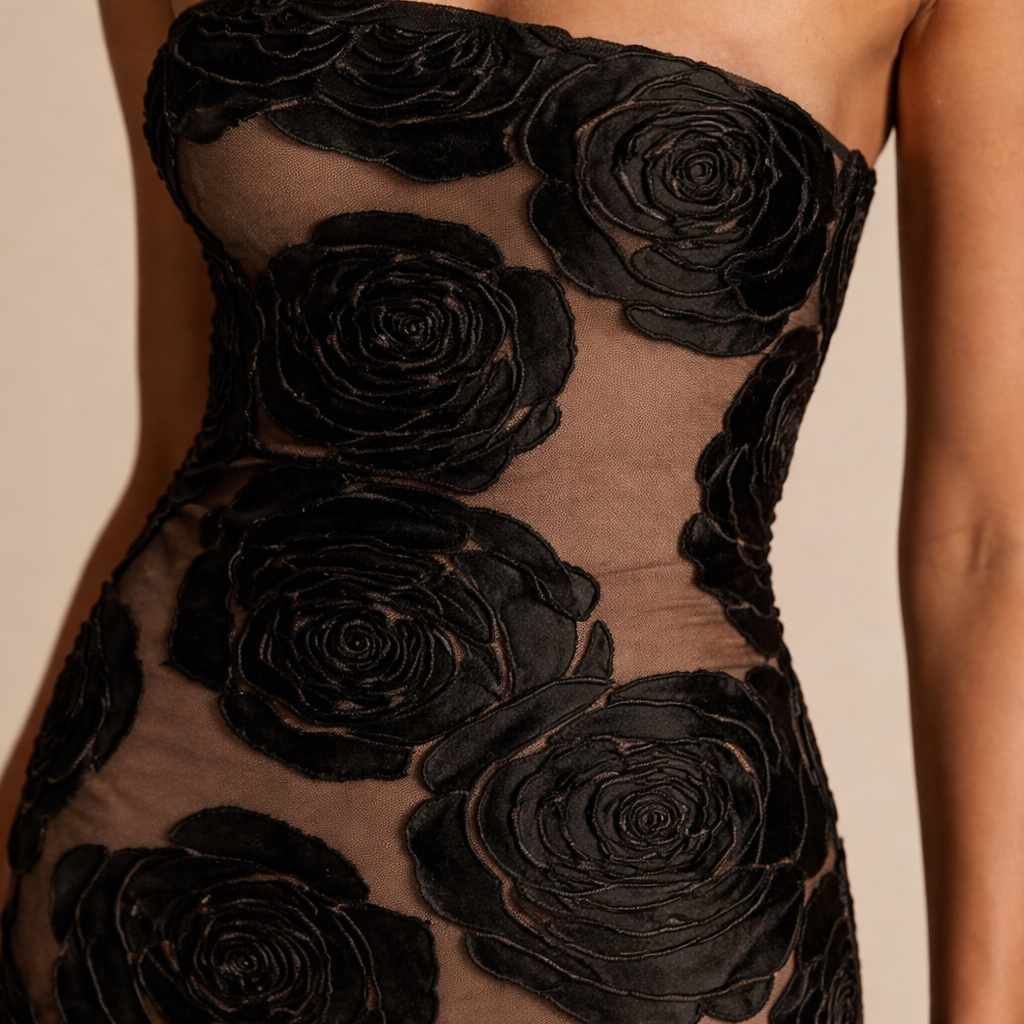 Luna | Women’s Graduation Dress With One-Shoulder Detail And Floral Appliqué | Elegant