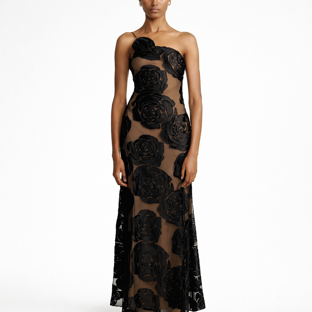 Luna | Women’s Graduation Dress With One-Shoulder Detail And Floral Appliqué | Elegant