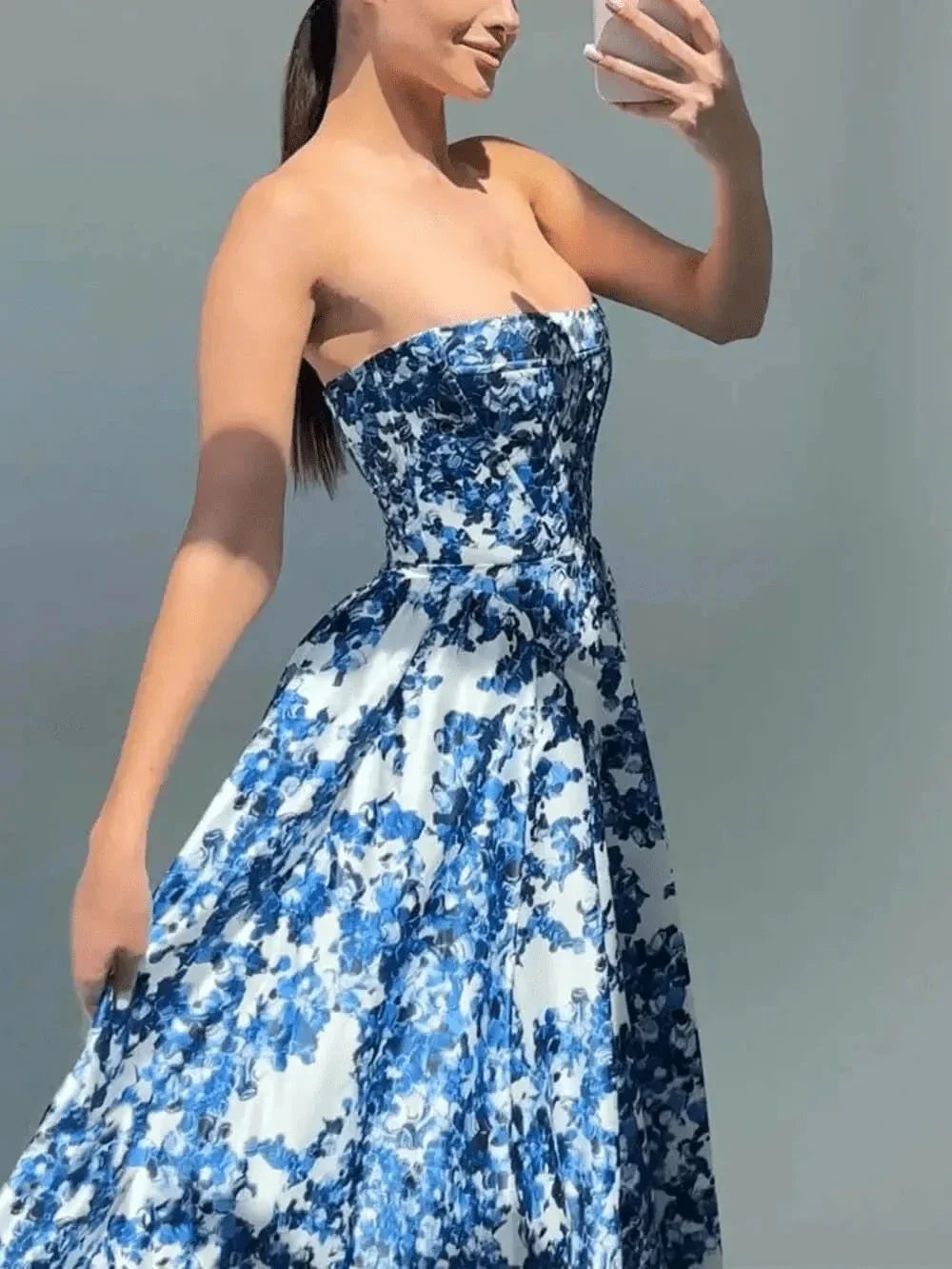 Madison | Women's Bodycon Dress With Strapless Neckline And Pleated Skirt