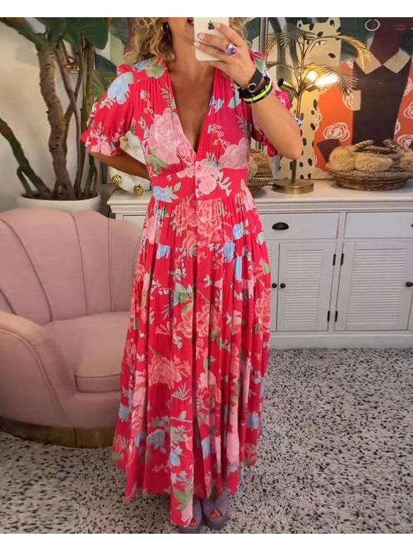Madison | Women’s Floral Dress With V-Neckline And Flutter Sleeves