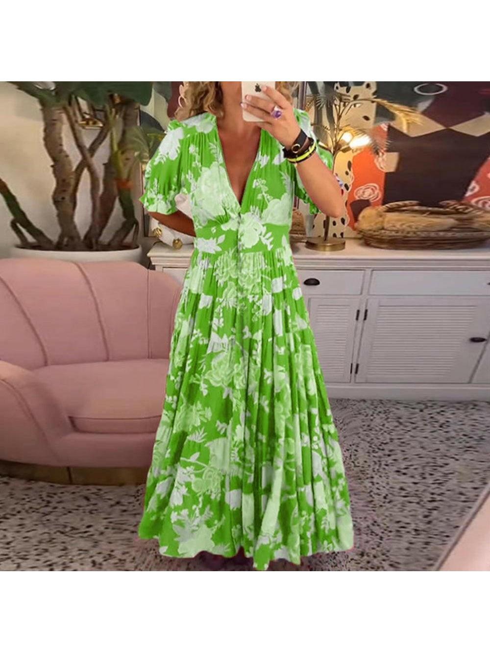 Madison | Women’s Floral Dress With V-Neckline And Flutter Sleeves