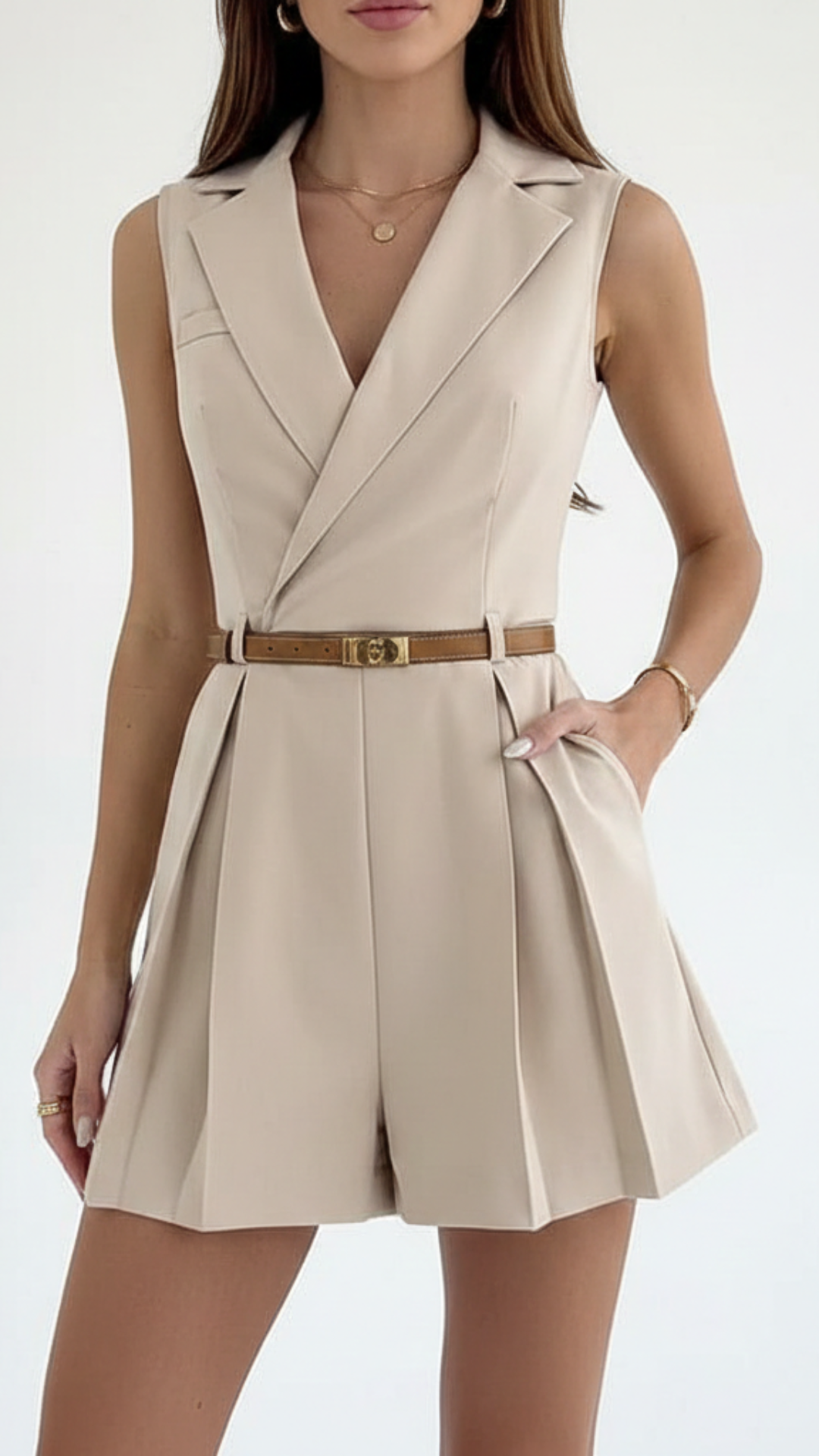 Madison | Women's Romper With Sleeveless Design And Belt