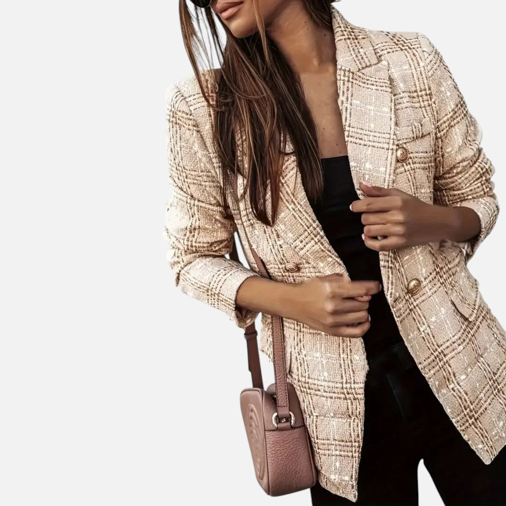 Madison | Women's Tweed Blazer With Gold Hardware And Pockets | Elegant