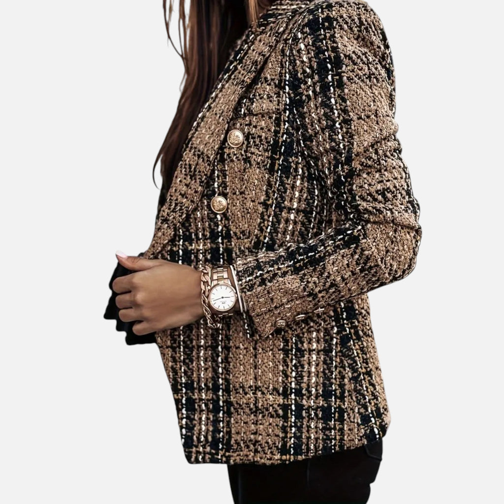 Madison | Women's Tweed Blazer With Gold Hardware And Pockets | Elegant