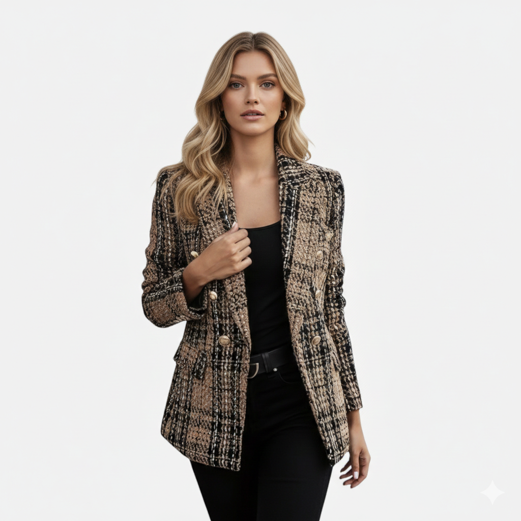 Madison | Women's Tweed Blazer With Gold Hardware And Pockets | Elegant