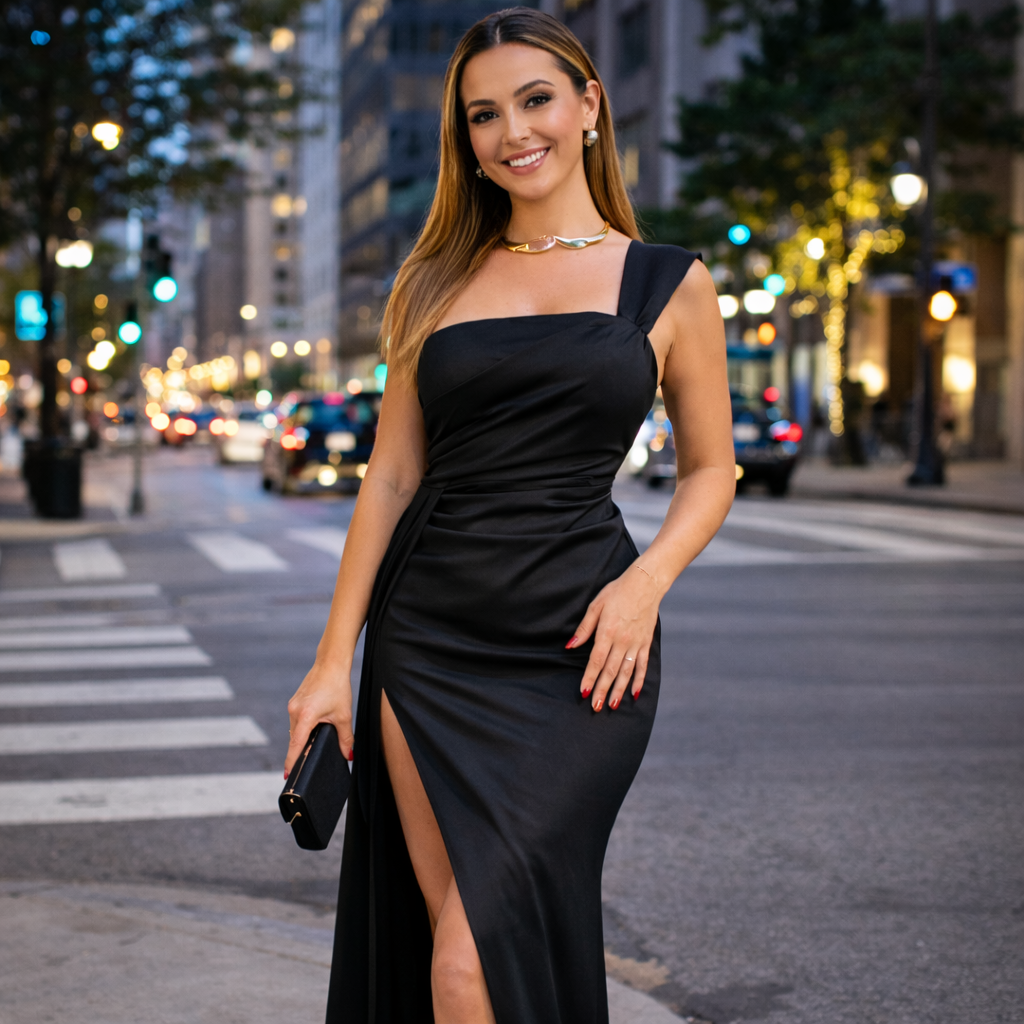 Megan | Women Prom Dress With Draped Bodice And Flowing Skirt | Evening