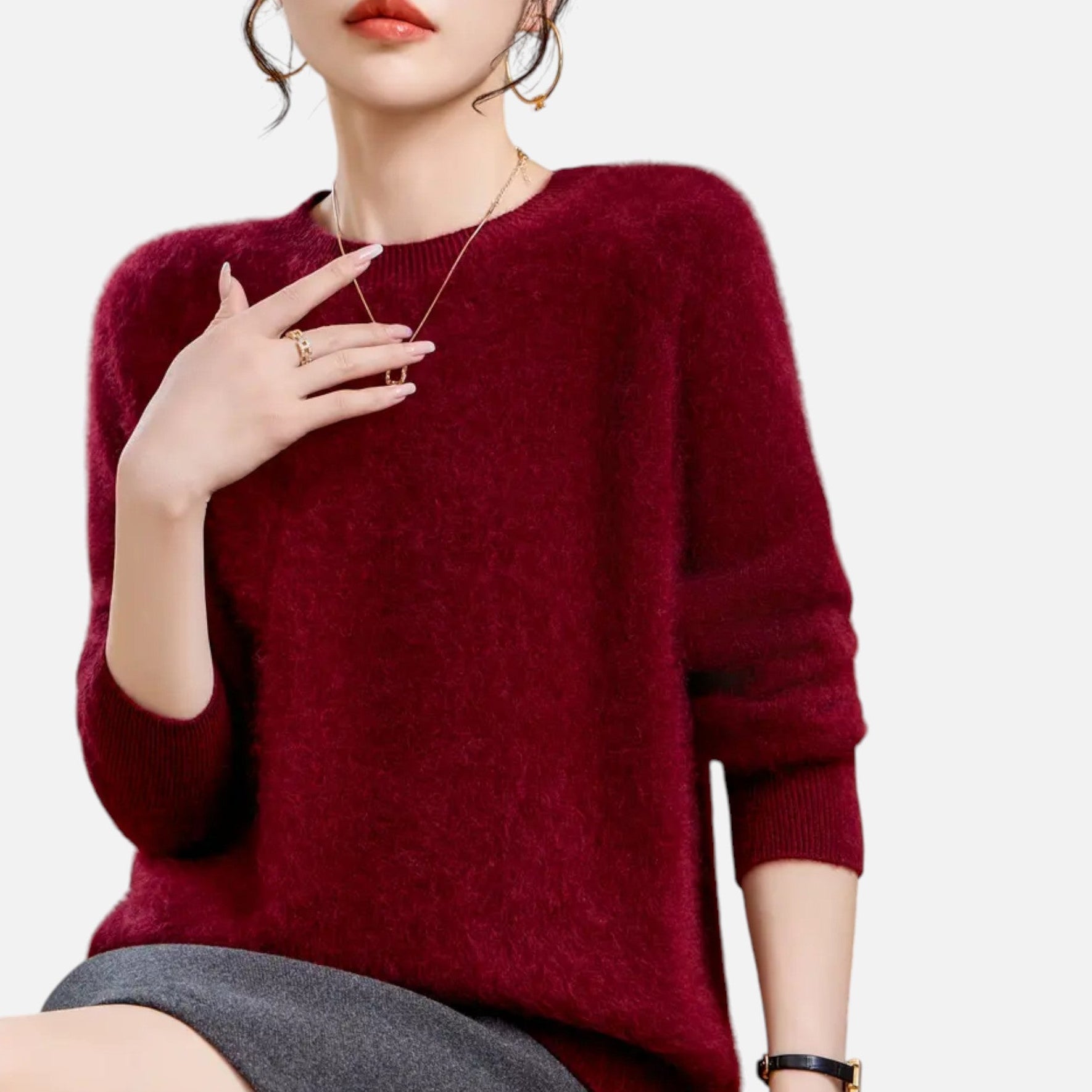 Mirelle | Women's Round-Neck Sweater With Ribbed Cuffs | Minimalist