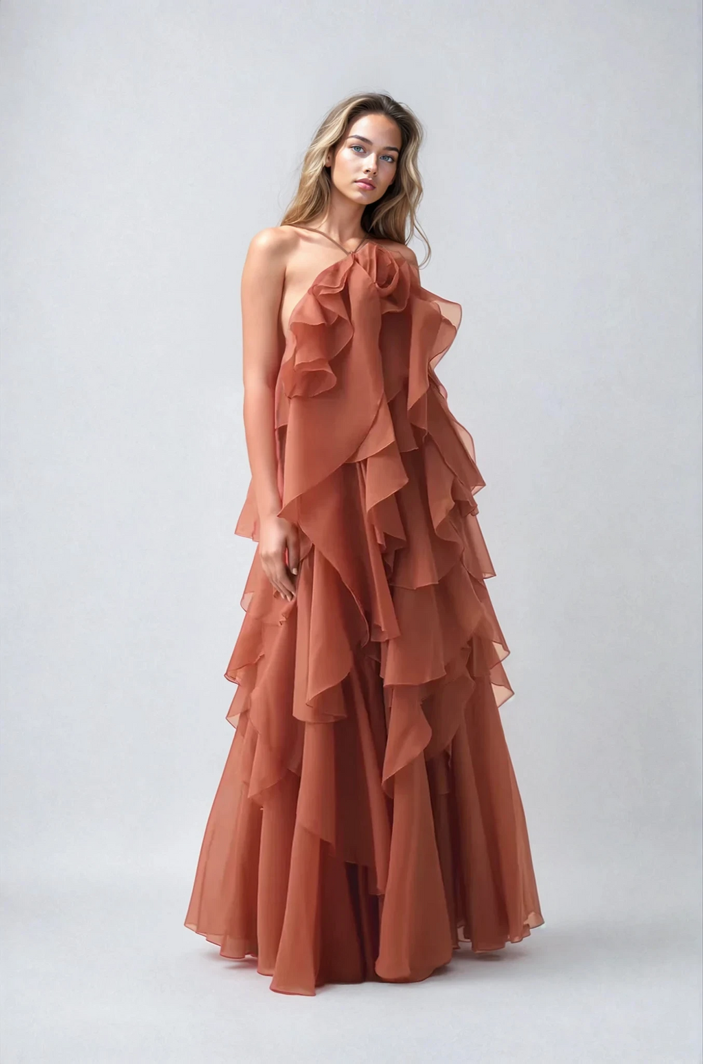 Nephele | Women's Cocktail Dress With Halter Neck And Layered Ruffle Maxi Silhouette | Elegant