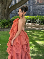 Nephele | Women's Cocktail Dress With Halter Neck And Layered Ruffle Maxi Silhouette | Elegant