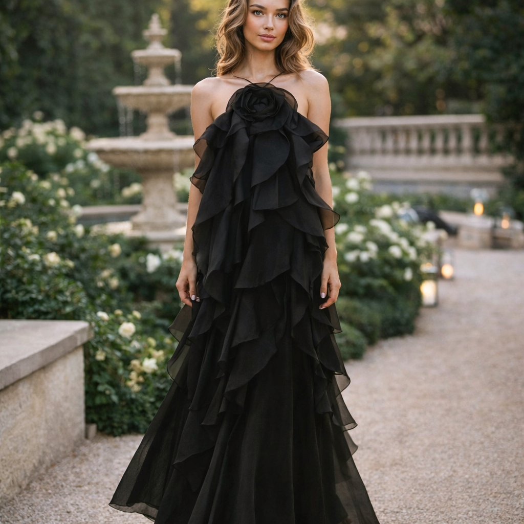 Nephele | Women’s Graduation Dress With Halter Neck And Ruffles | Elegant