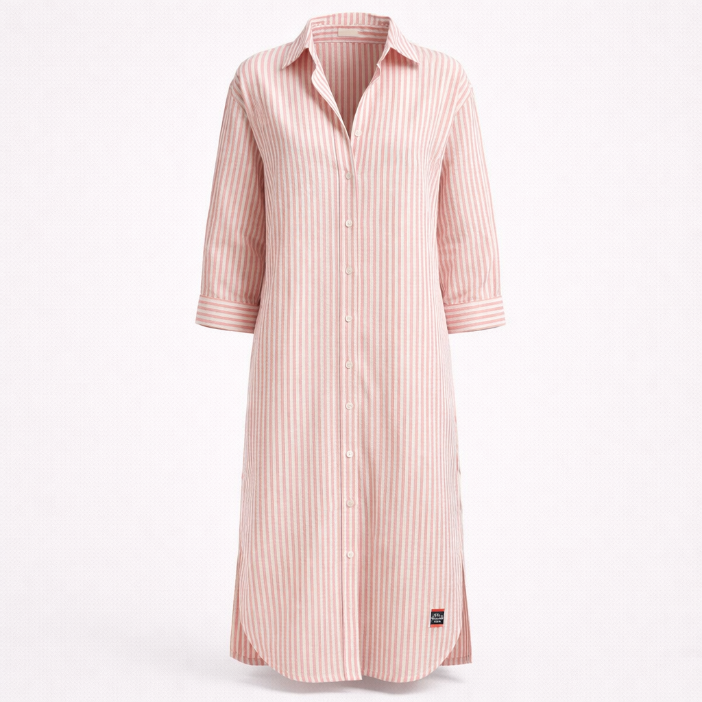 Nicole | Women’s Formal Dress With Striped Fabric And Button Front | Casual