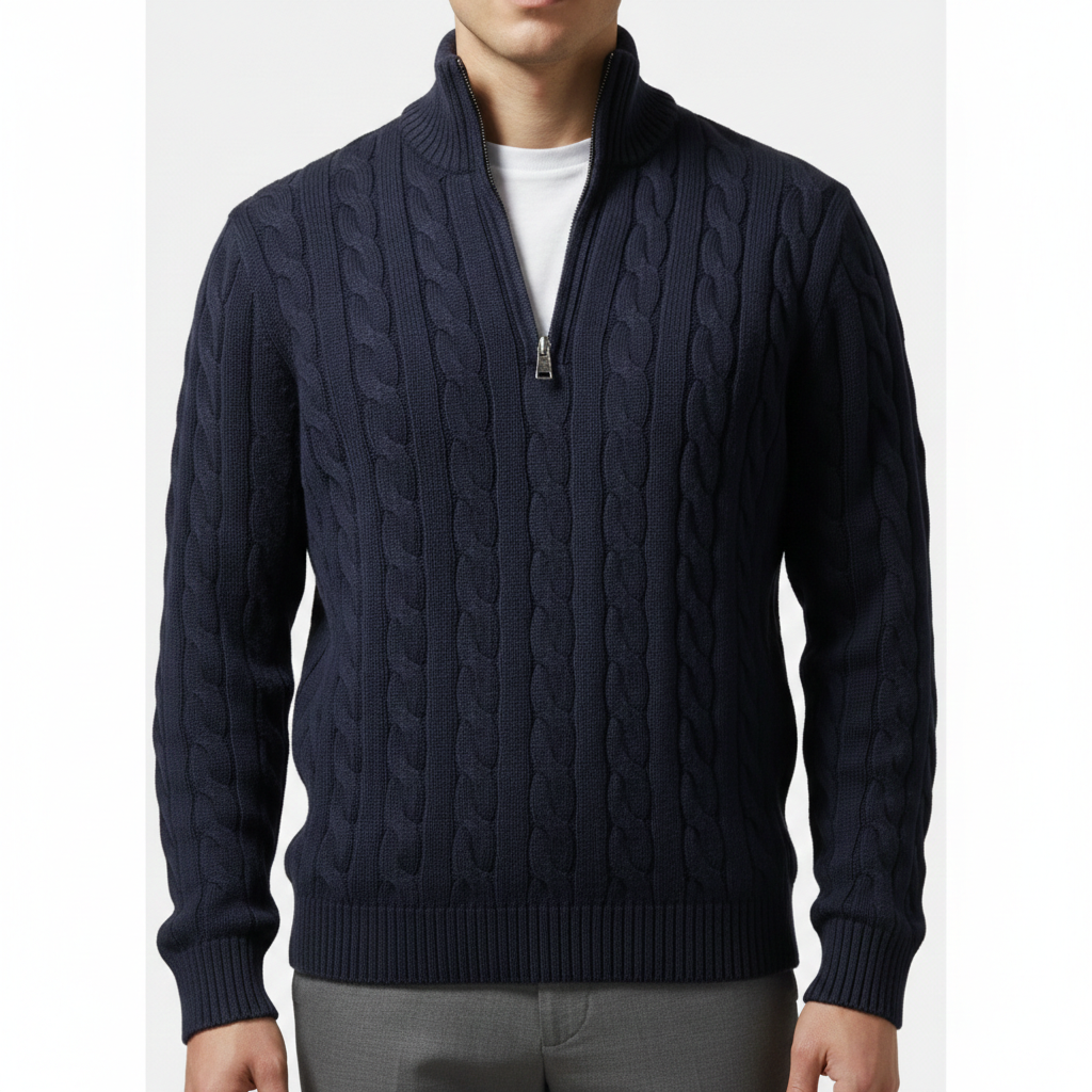 Noah | Men's Cotton Half-Zip Pullover With High Neck | Classic