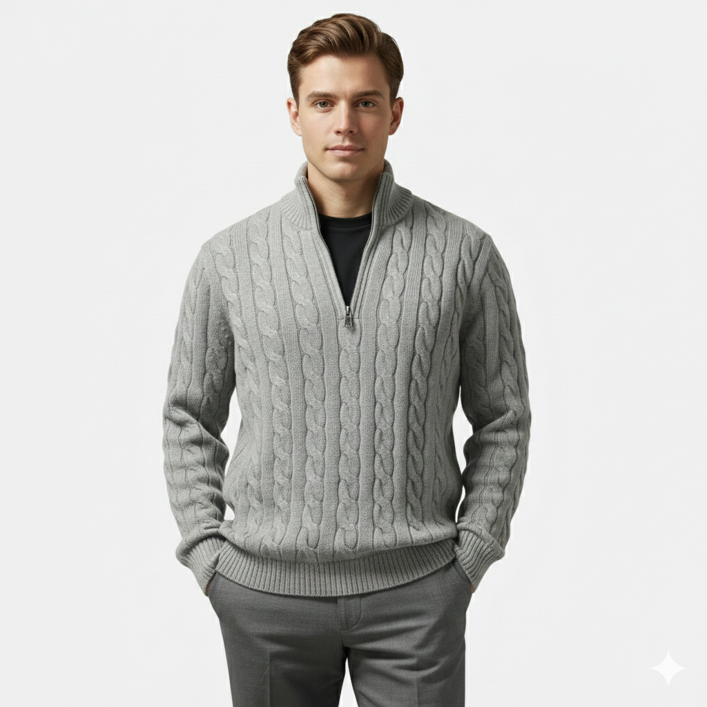 Noah | Men's Cotton Half-Zip Pullover With High Neck | Classic