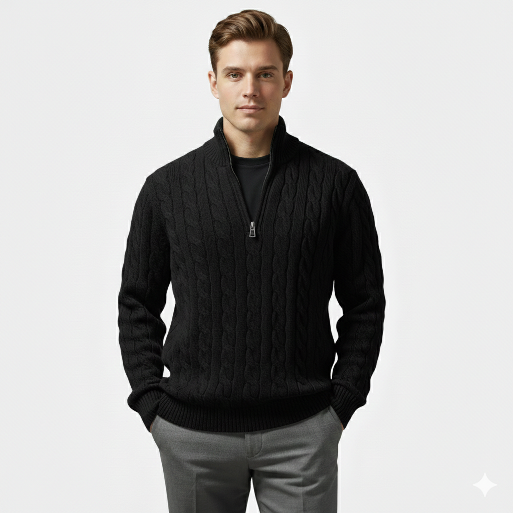 Noah | Men's Cotton Half-Zip Pullover With High Neck | Classic