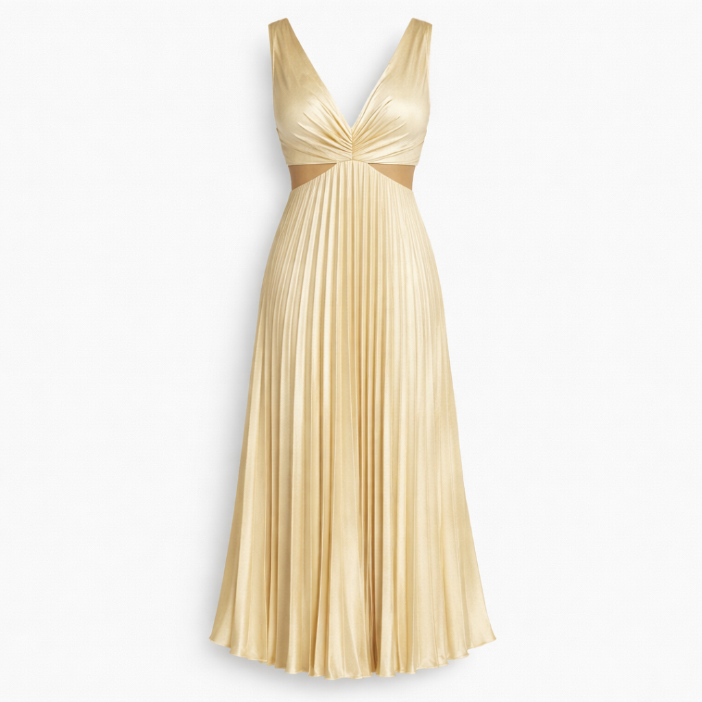 Nora | Women's Day Dress With Pleated Skirt And Sleeveless V-Neck Design | Casual